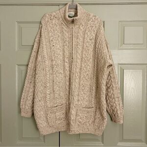 Shannon Irish woolen mills 100% Wool Cable Knit Full Zip Sweater Cardigan 3XL
